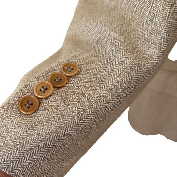 Brooks Brothers Silk Linen Wool Blazer Men's Size 44S Beige Herringbone - Picture 4 of 9